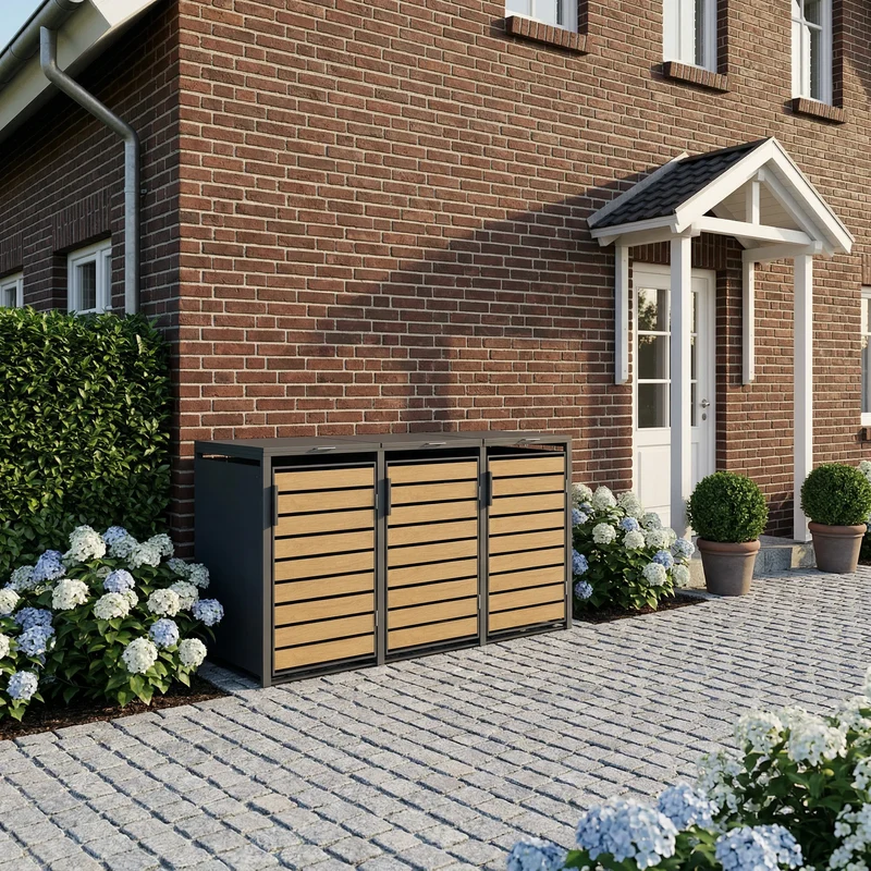 TREVANO Mülltonnenbox 3er – Holzoptik