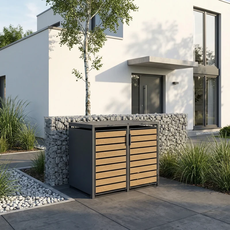 TREVANO Mülltonnenbox 2er – Holzoptik