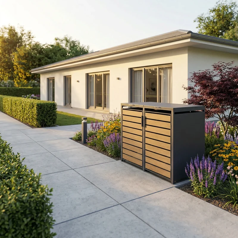 TREVANO Mülltonnenbox 2er – Holzoptik