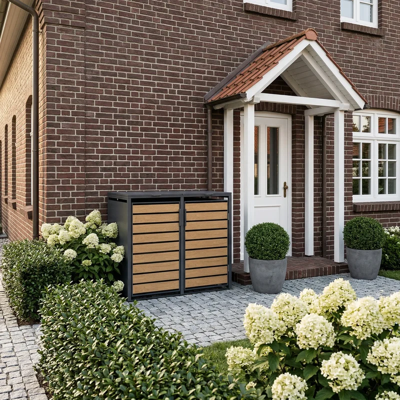TREVANO Mülltonnenbox 2er – Holzoptik