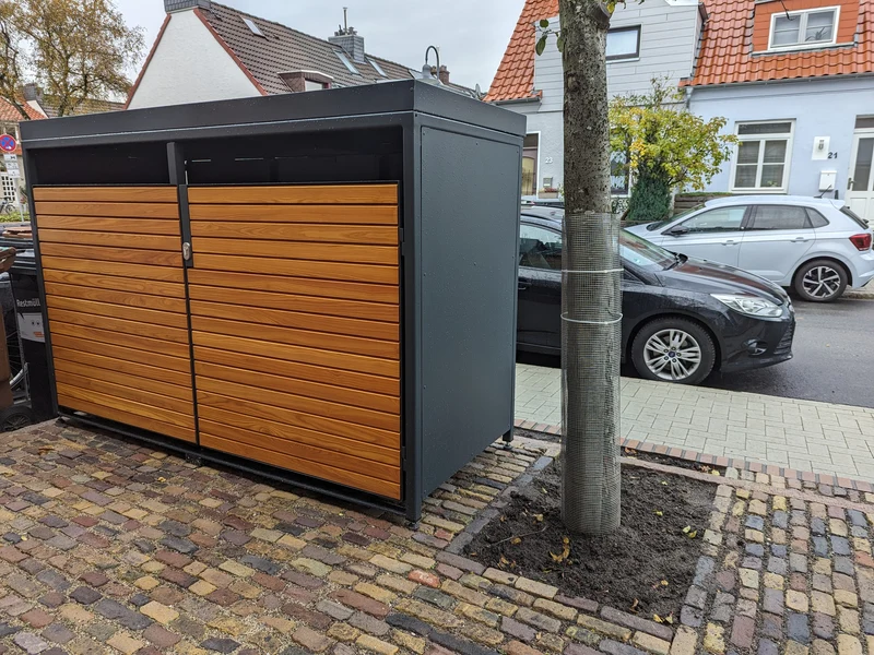 Fahrradgarage Holz für 4 Fahrräder, E-Bike, Allzweckbox