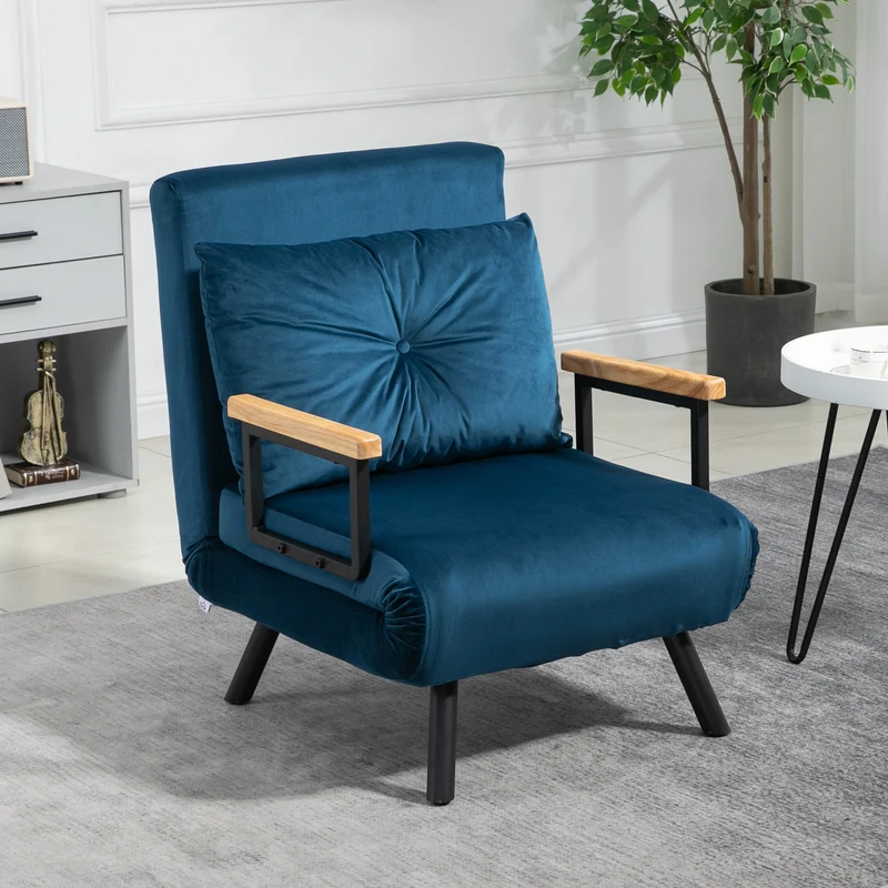 HOMCOM – Schlafsessel mit Bettfunktion, 5-fach verstellbarer Rückenlehne und Kissen, bis 120 kg, Blau
