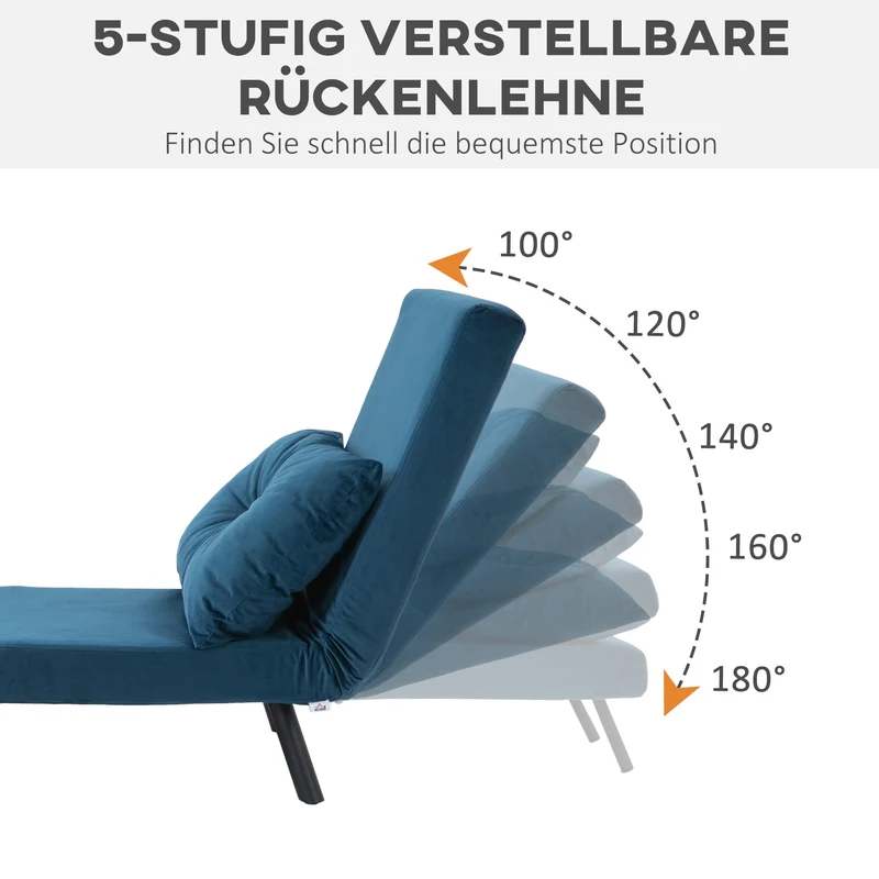 HOMCOM – Schlafsessel mit Bettfunktion, 5-fach verstellbarer Rückenlehne und Kissen, bis 120 kg, Blau