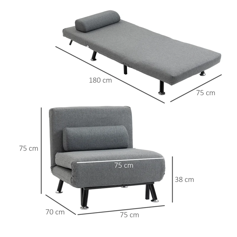 HOMCOM - Schlafsofa, Schlafsessel, bis 150 Kg, Klappsessel mit Bettfunktion, Verstellbare Rückenlehne, Dunkelgrau