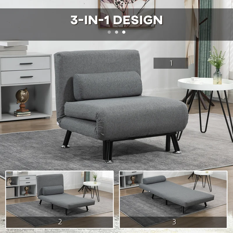 HOMCOM - Schlafsofa, Schlafsessel, bis 150 Kg, Klappsessel mit Bettfunktion, Verstellbare Rückenlehne, Dunkelgrau