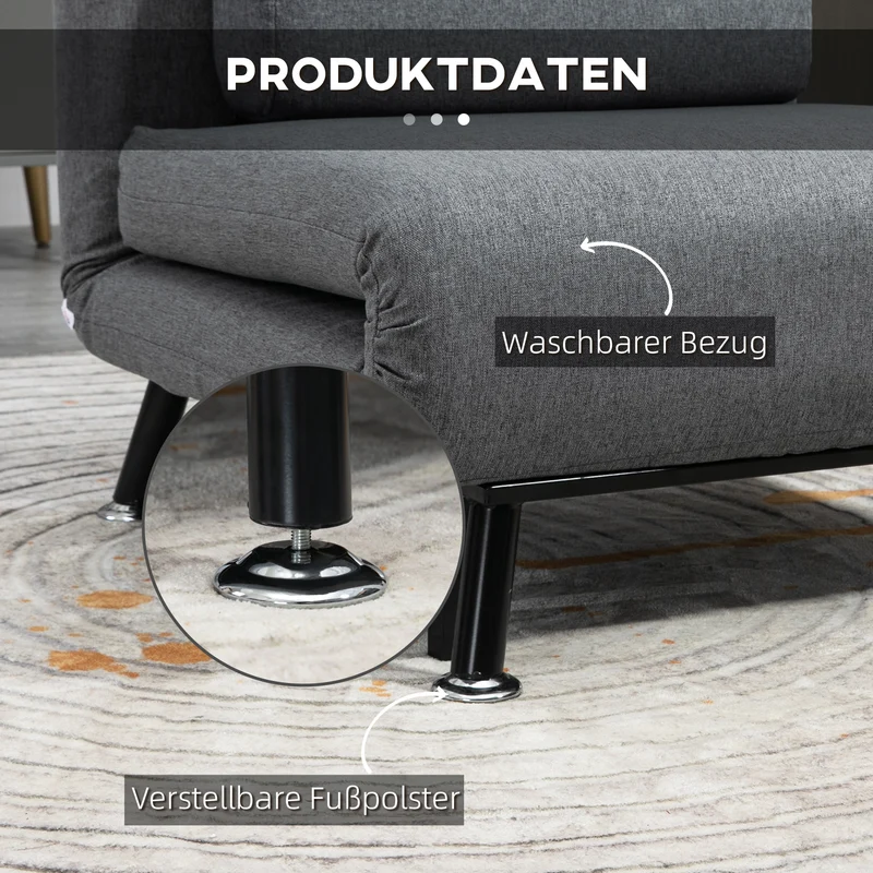 HOMCOM - Schlafsofa, Schlafsessel, bis 150 Kg, Klappsessel mit Bettfunktion, Verstellbare Rückenlehne, Dunkelgrau
