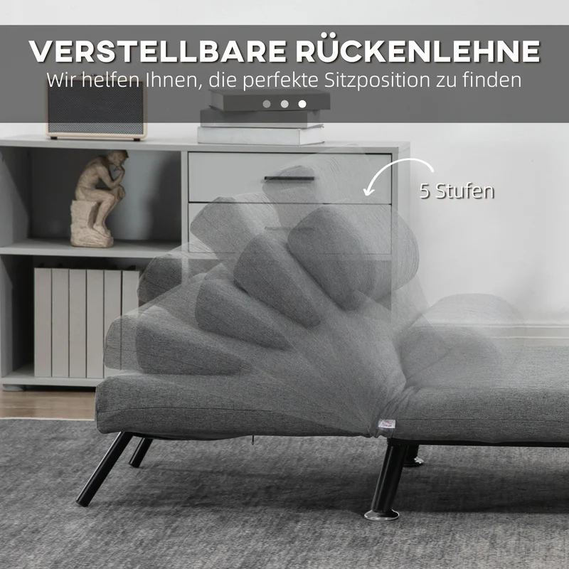 HOMCOM - Schlafsofa, Schlafsessel, bis 150 Kg, Klappsessel mit Bettfunktion, Verstellbare Rückenlehne, Dunkelgrau