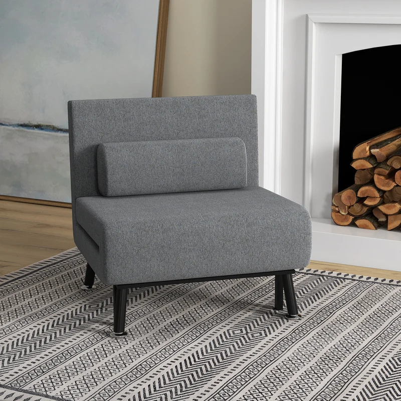 HOMCOM - Schlafsofa, Schlafsessel, bis 150 Kg, Klappsessel mit Bettfunktion, Verstellbare Rückenlehne, Dunkelgrau