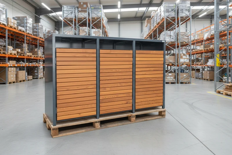 PREMIUM Holz 3er Mülltonnenbox mit Holztüren