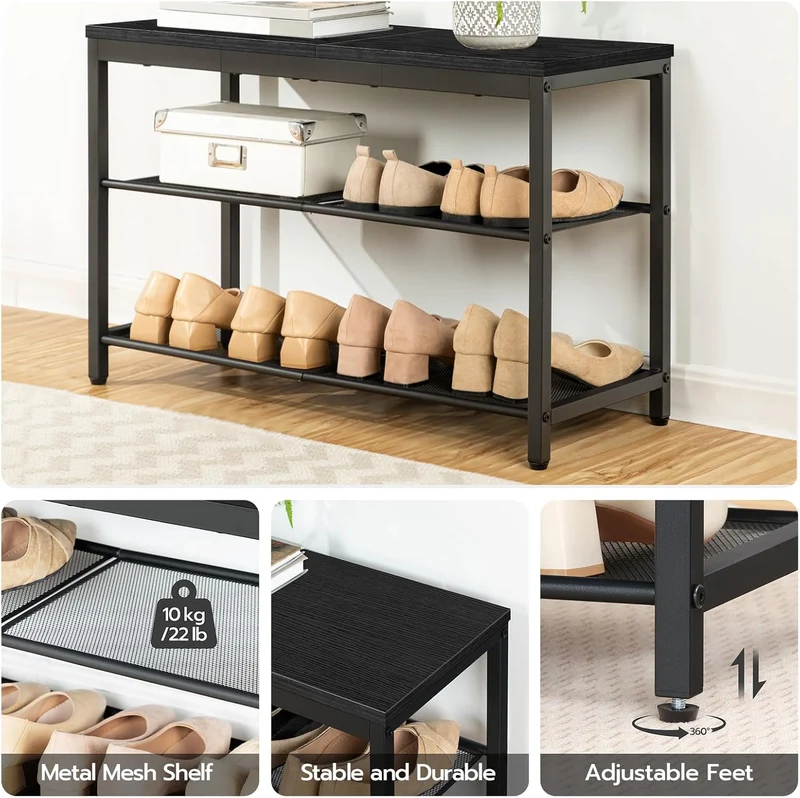 HOOBRO – Schuhbank mit 2 Netzablagen, 75 × 28,5 × 48,5 cm, bis 136 kg, Schwarz