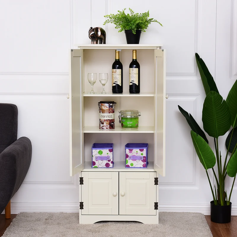 Costway - Badezimmer Unterschrank, Antik Holz Highboard Hochschrank, Kommode mit Verstellbaren Ablageboden, Badezimmerschrank Schmal, 59x31x123 cm