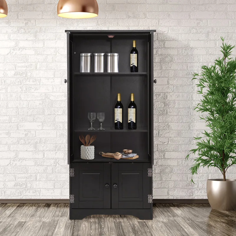 Costway - Schrank, Midischrank, Beistellschrank, Highboard Hochschrank, Holz, Schwarz, 59 x 32 x 123 cm