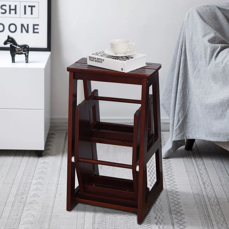 Costway – Klappbarer Leiterstuhl aus massivem Kiefernholz mit 3 Stufen, 38,5 × 57 × 66 cm, Braun