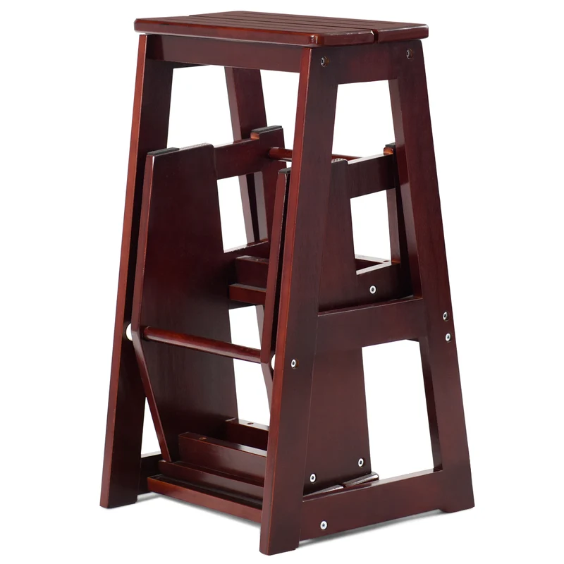 Costway – Klappbarer Leiterstuhl aus massivem Kiefernholz mit 3 Stufen, 38,5 × 57 × 66 cm, Braun