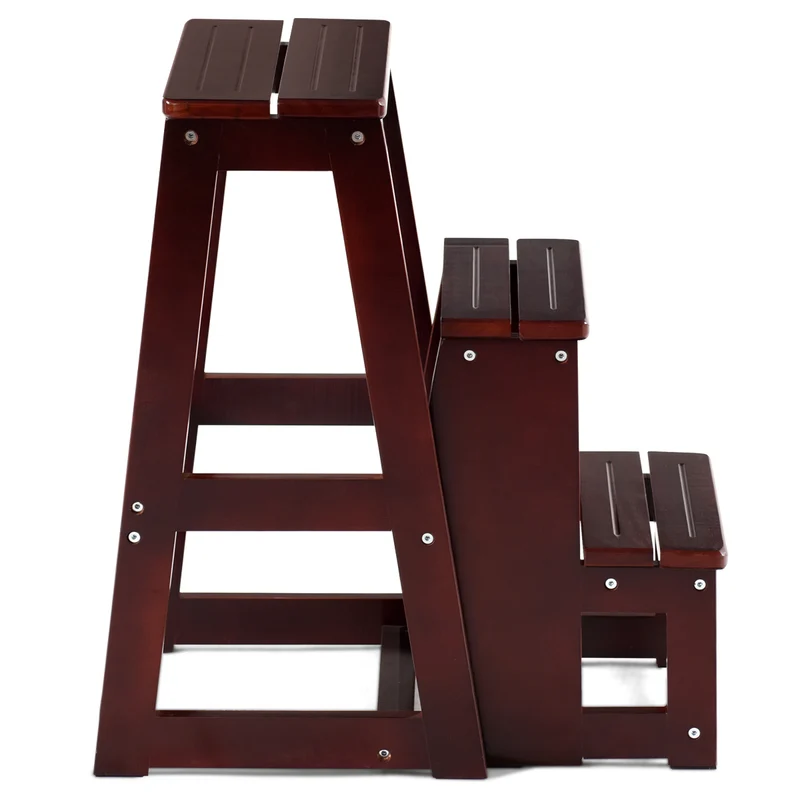 Costway – Klappbarer Leiterstuhl aus massivem Kiefernholz mit 3 Stufen, 38,5 × 57 × 66 cm, Braun