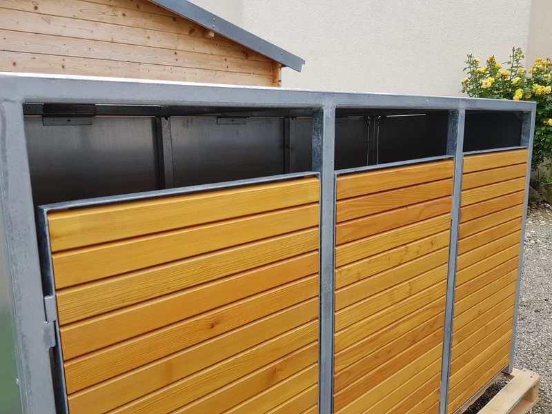 PREMIUM Zink Mülltonnenbox mit Holztüren
