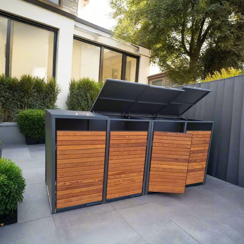 PREMIUM Holz 4er Mülltonnenbox mit Klappdach