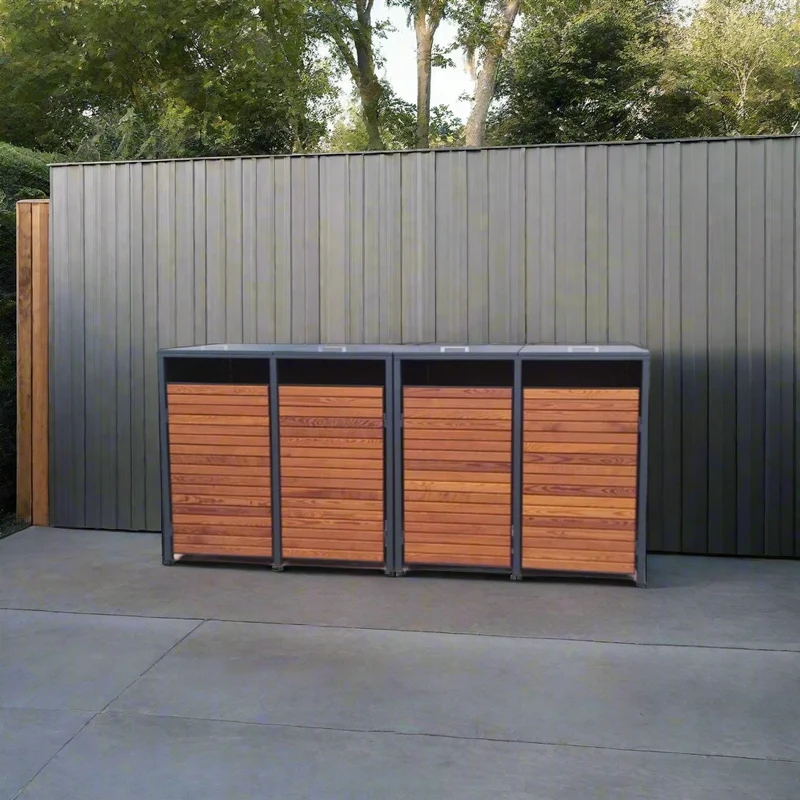 PREMIUM Holz 4er Mülltonnenbox mit Klappdach