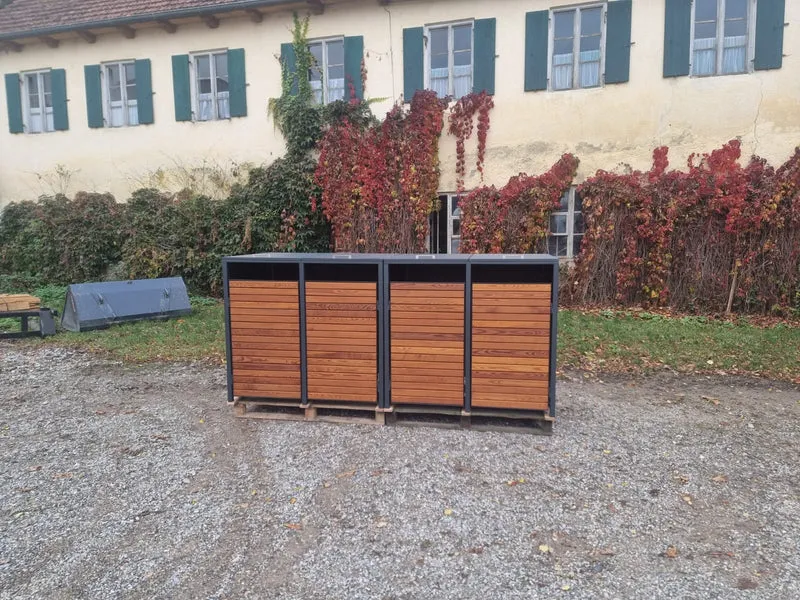 PREMIUM Holz 4er Mülltonnenbox mit Klappdach