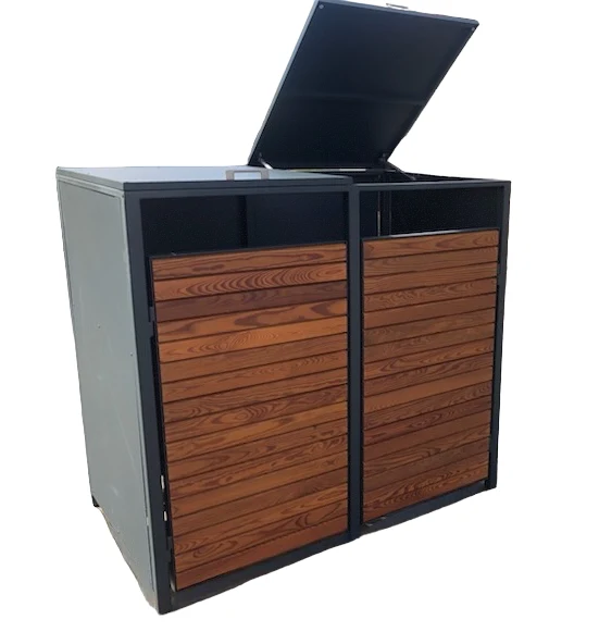 PREMIUM Holz 4er Mülltonnenbox mit Klappdach