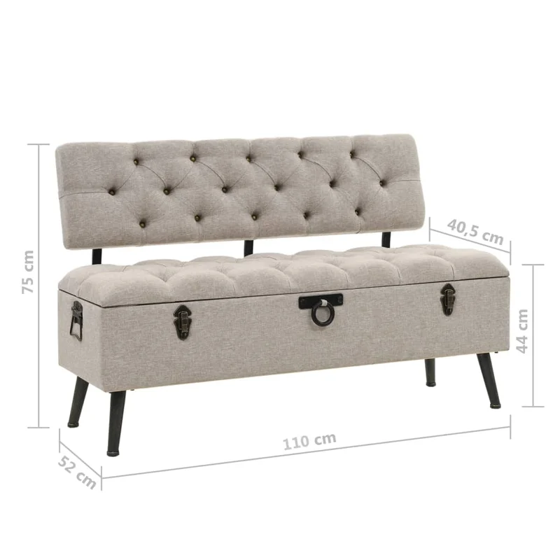 vidaXL – Sitzbank mit Stauraum und Rückenlehne, 110 × 52 × 75 cm, Stoff, Creme