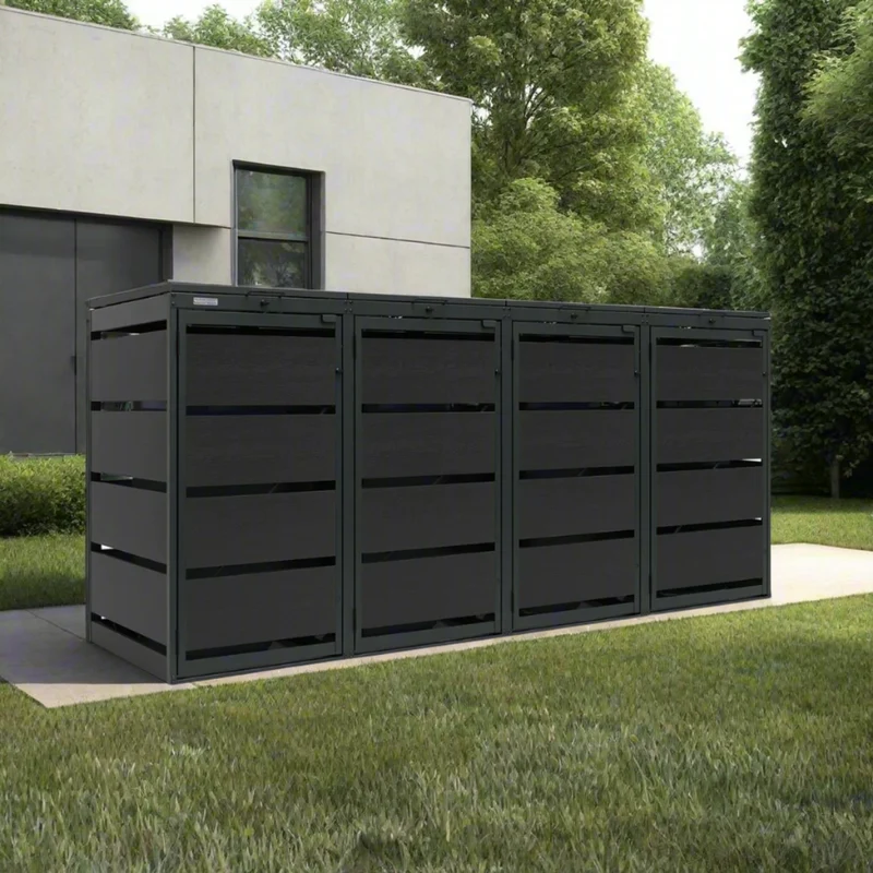 OBOX 4er Mülltonnenbox mit Klappdach