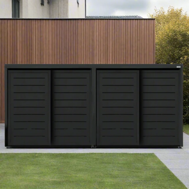 PREMIUM Metall 4er Mülltonnenbox mit Schiebetüren
