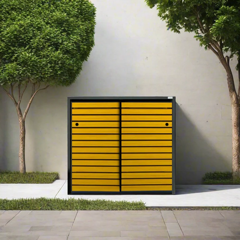 PREMIUM Holz 2er Mülltonnenbox mit Schiebetüren