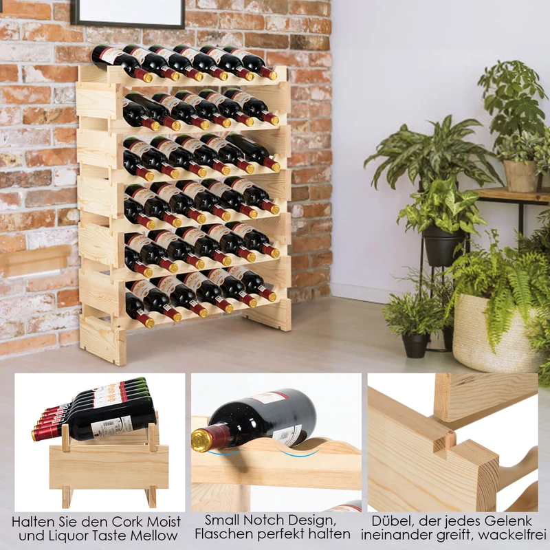 Costway – Weinregal aus Kiefernholz für 36 Flaschen, stapelbar, Natur
