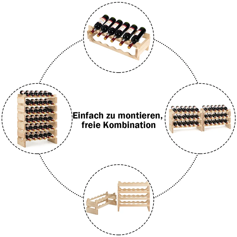 Costway – Weinregal aus Kiefernholz für 36 Flaschen, stapelbar, Natur