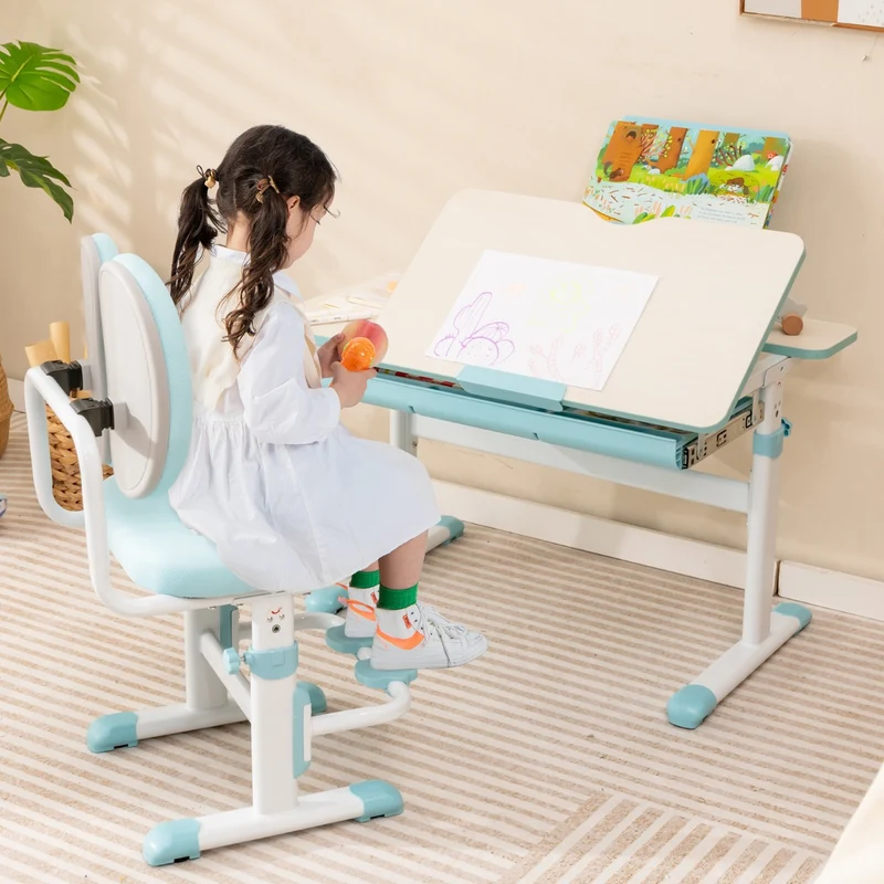 Costway - Schreibtisch Kinder, Stabil, Höhenverstellbares Kinderschreibtisch, Tischhöhe von 51 cm bis 73 cm, Blau