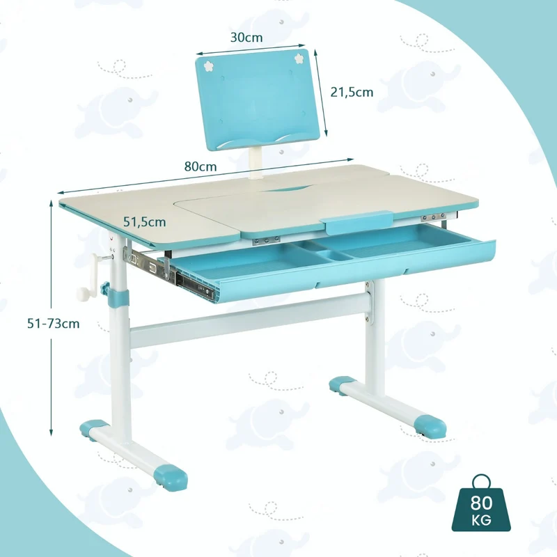 Costway - Schreibtisch Kinder, Stabil, Höhenverstellbares Kinderschreibtisch, Tischhöhe von 51 cm bis 73 cm, Blau