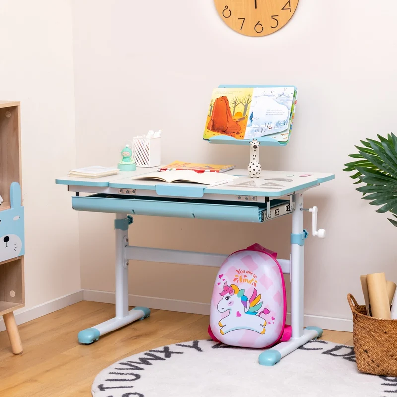 Costway - Schreibtisch Kinder, Stabil, Höhenverstellbares Kinderschreibtisch, Tischhöhe von 51 cm bis 73 cm, Blau