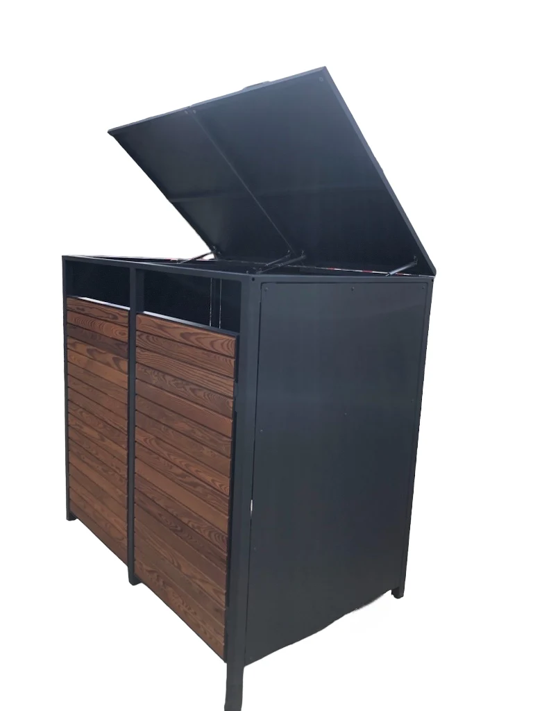 PREMIUM Holz 2er Mülltonnenbox mit Klappdach