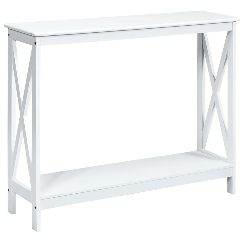 Costway - Konsolentisch, Konsolentisch Schmal, X-förmiger Schmaler Konsolentisch mit 2 Etagen, 100 x 30 x 80, cm Weiß