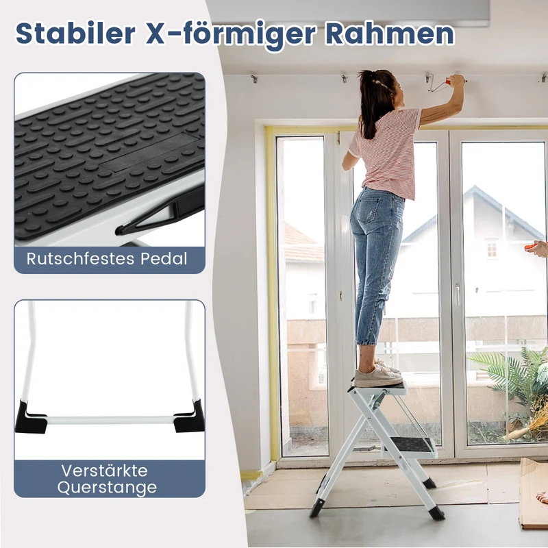 Costway - Stehleiter, Trittleiter 2 Stufen, Stehleiter 2 Stufen, Klapptritt mit 2 Stufen Trittleiter Klappbar 20 cm Breit bis 150 kg Belastbar