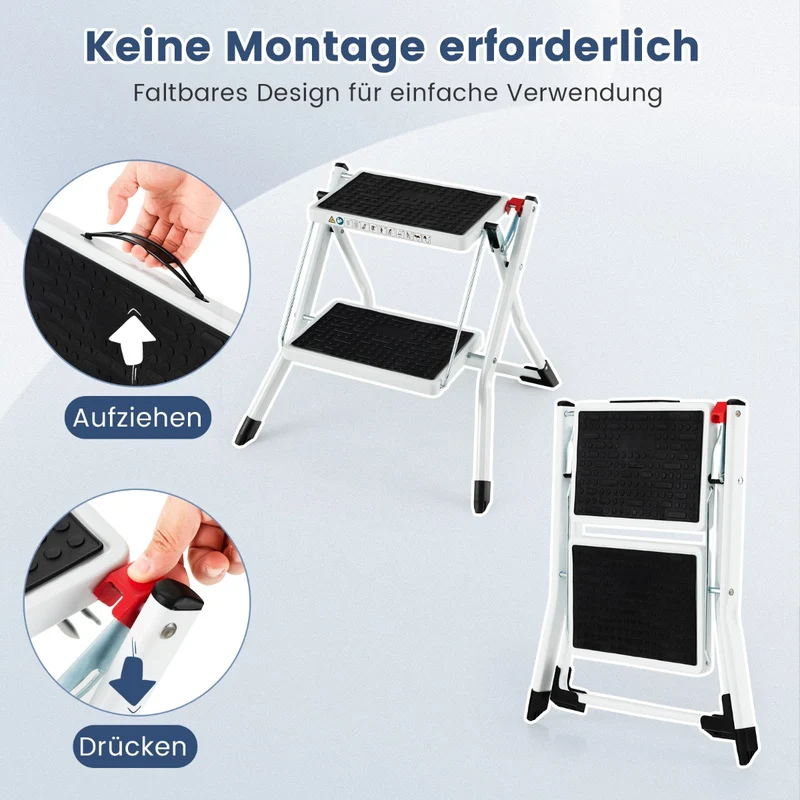 Costway - Stehleiter, Trittleiter 2 Stufen, Stehleiter 2 Stufen, Klapptritt mit 2 Stufen Trittleiter Klappbar 20 cm Breit bis 150 kg Belastbar