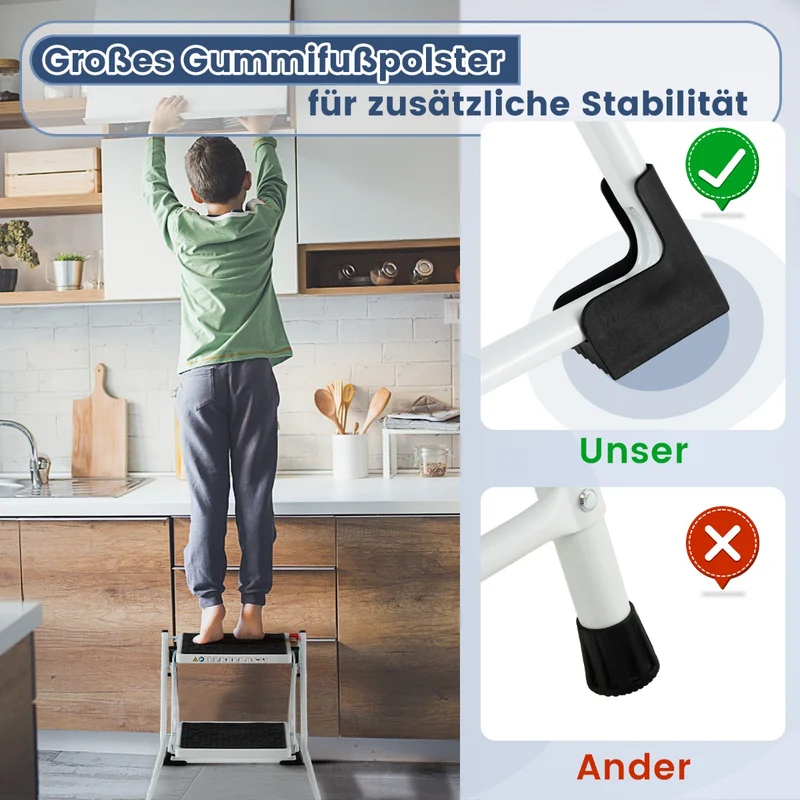 Costway - Stehleiter, Trittleiter 2 Stufen, Stehleiter 2 Stufen, Klapptritt mit 2 Stufen Trittleiter Klappbar 20 cm Breit bis 150 kg Belastbar