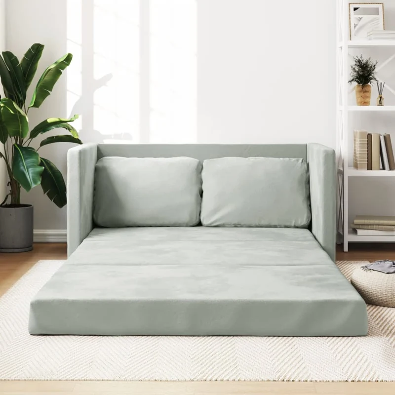 vidaXL - Bodensofa, Boden Sofa, Bodencouch, Bodensofa mit Schlaffunktion, 122x70x55cm (122x204x55cm), Tragfähigkeit (pro Sitz ) 110 kg, Samt, Hellgrau