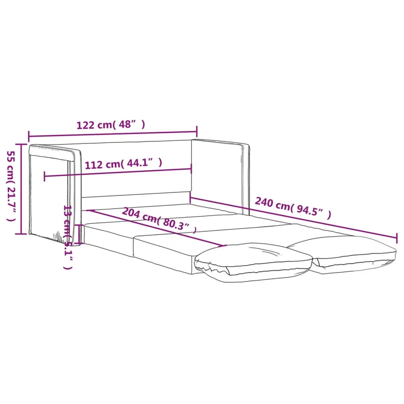 vidaXL - Bodensofa, Boden Sofa, Bodencouch, Bodensofa mit Schlaffunktion, 122x70x55cm (122x204x55cm), Tragfähigkeit (pro Sitz ) 110 kg, Samt, Hellgrau