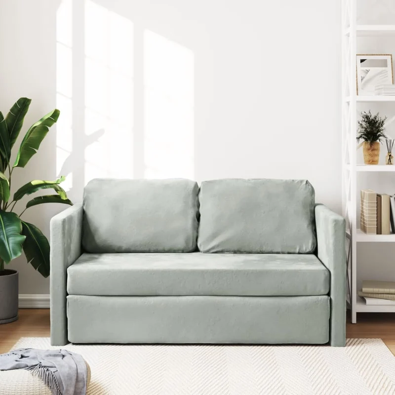 vidaXL - Bodensofa, Boden Sofa, Bodencouch, Bodensofa mit Schlaffunktion, 122x70x55cm (122x204x55cm), Tragfähigkeit (pro Sitz ) 110 kg, Samt, Hellgrau