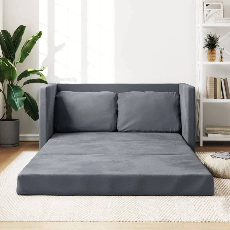 vidaXL - Bodensofa, Bodencouch, Bodensofa mit Schlaffunktion, 122x70x55 cm (122x204x55 cm), Tragfähigkeit (pro Sitz) 110 kg, Samt, Dunkelgrau