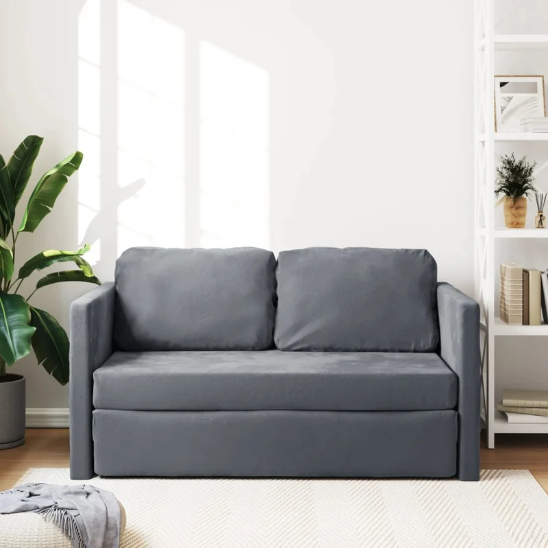 vidaXL - Bodensofa, Bodencouch, Bodensofa mit Schlaffunktion, 122x70x55 cm (122x204x55 cm), Tragfähigkeit (pro Sitz) 110 kg, Samt, Dunkelgrau