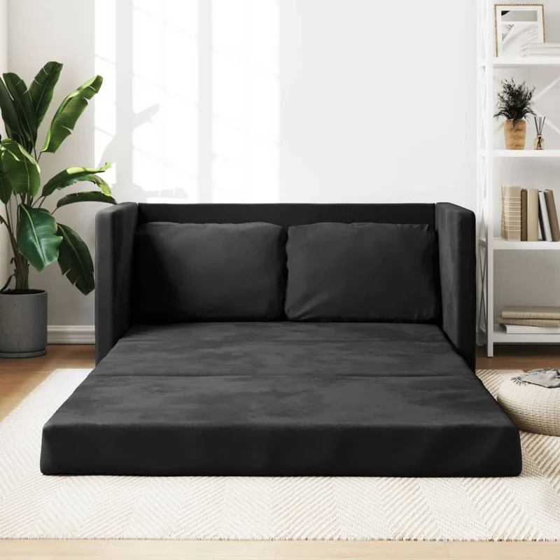 vidaXL - Bodensofa, Bodencouch, Bodensofa mit Schlaffunktion, 122x70x55 cm (122x204x55 cm), Tragfähigkeit (pro Sitz ) 110 kg, Samt, Schwarz