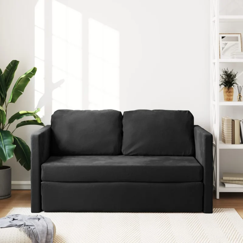 vidaXL - Bodensofa, Bodencouch, Bodensofa mit Schlaffunktion, 122x70x55 cm (122x204x55 cm), Tragfähigkeit (pro Sitz ) 110 kg, Samt, Schwarz