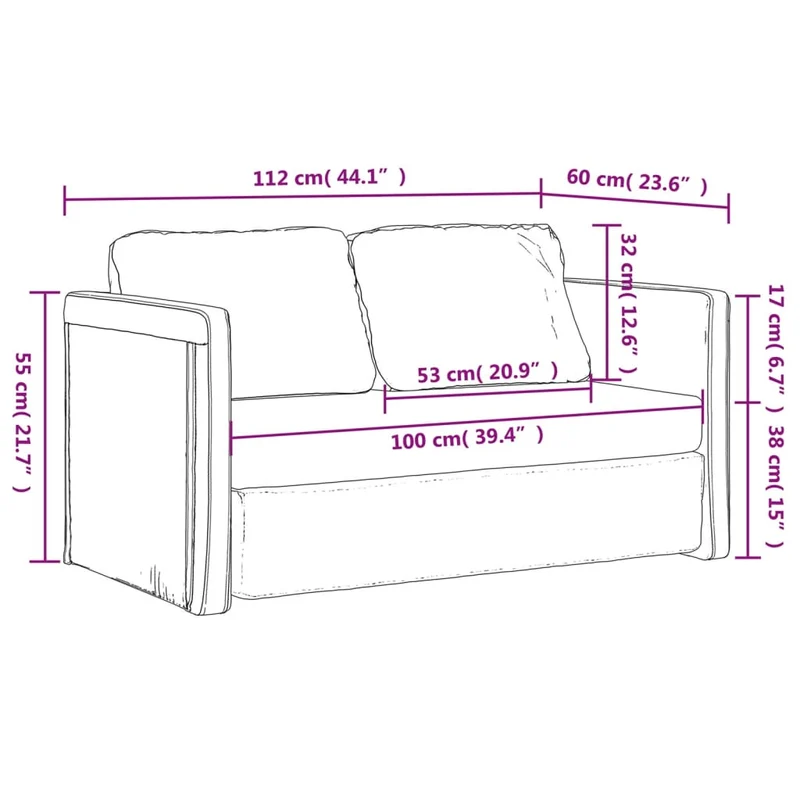 vidaXL - Bodensofa, Bodencouch, Bodensofa mit Schlaffunktion, 112 x60x55cm (112x174x55cm), Tragfähigkeit (pro Sitz) 110 kg, Stoff, Dunkelgrau
