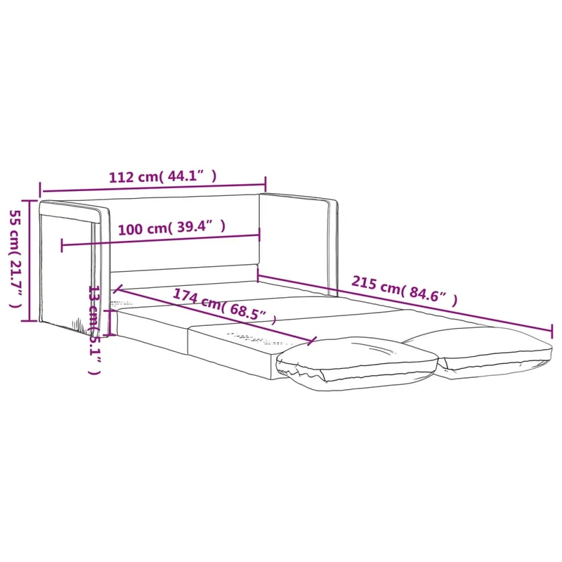 vidaXL - Bodensofa, Bodencouch, Bodensofa mit Schlaffunktion, 112 x60x55cm (112x174x55cm), Tragfähigkeit (pro Sitz) 110 kg, Stoff, Dunkelgrau
