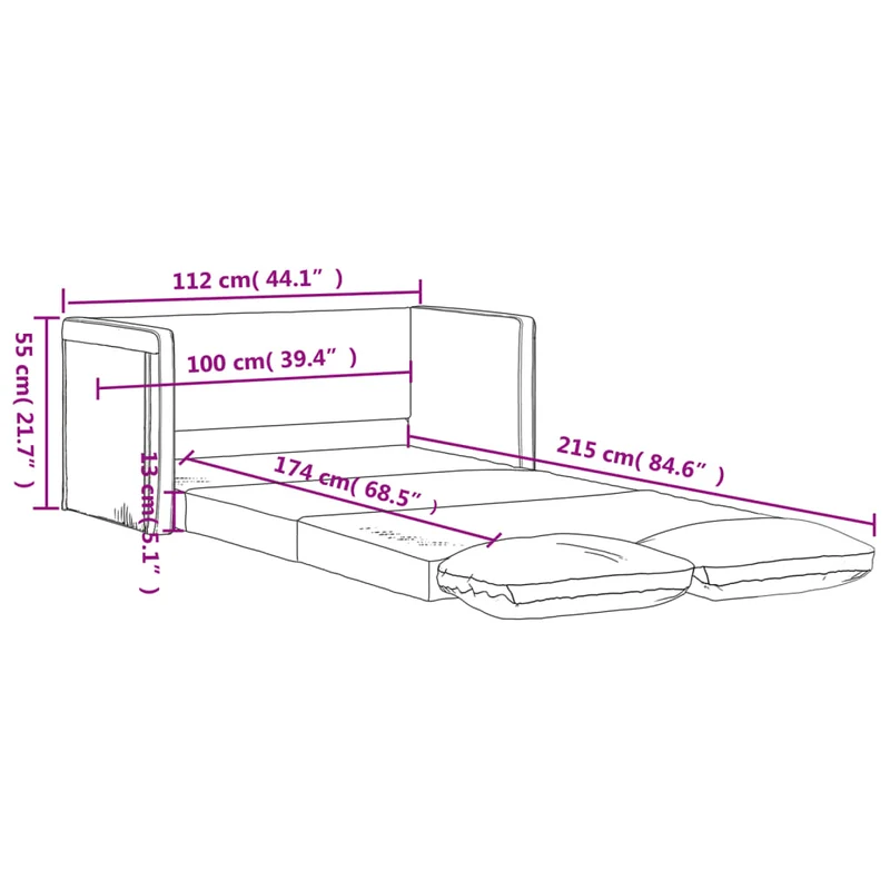 vidaXL - Bodensofa, Bodencouch, Bodensofa mit Schlaffunktion, 112x60x55 cm (112x174x55 cm), Tragfähigkeit (pro Sitz) 110 kg, Stoff, Hellgrau