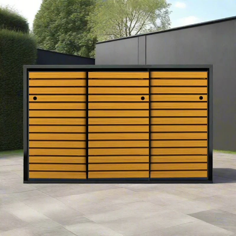 PREMIUM Holz 3er Mülltonnenbox mit Schiebetüren