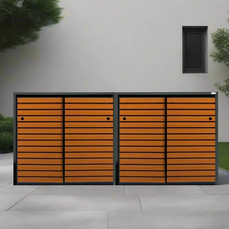 PREMIUM Holz 4er Mülltonnenbox mit Schiebetüren